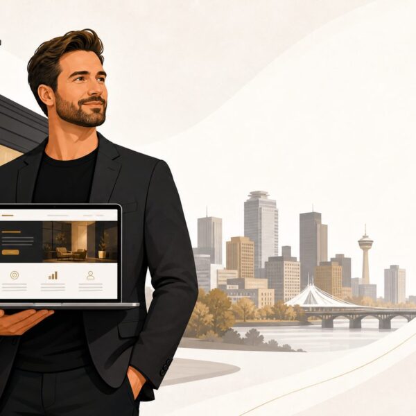 Business owner with a professional website at their storefront