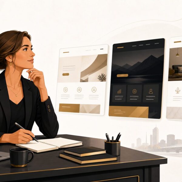 Business owner comparing web design agency portfolios in Canada