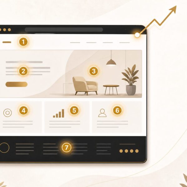 High-converting website with seven key conversion elements highlighted